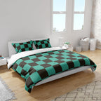Anime Bedding Set, 3-Piece Anime Duvet Cover King Size Ultra Soft Breathable 3D Printed Microfiber Comforter Cover, Cartoon Quilt Cover, Teen Comforter Cover with 2 Pillowcases (King,Green)