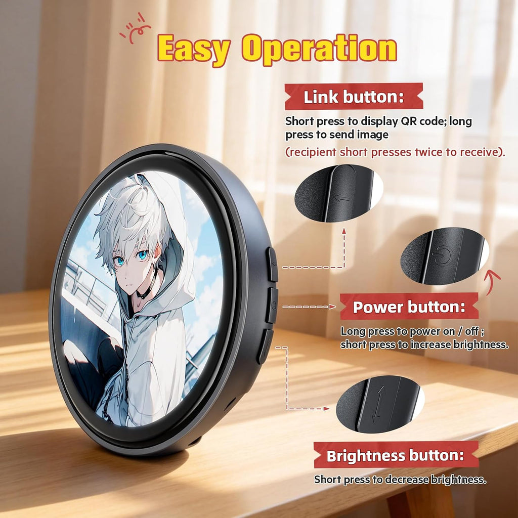 Digital Pin, Digital Badge with Touch Screen LED Display, Customizable Anime Style Wearable, Smart Button for FIFA World Cup Footbal Party, Cosplay, Fandoms（For <8MB MP4, Multi/Single Imgs, Marquee）