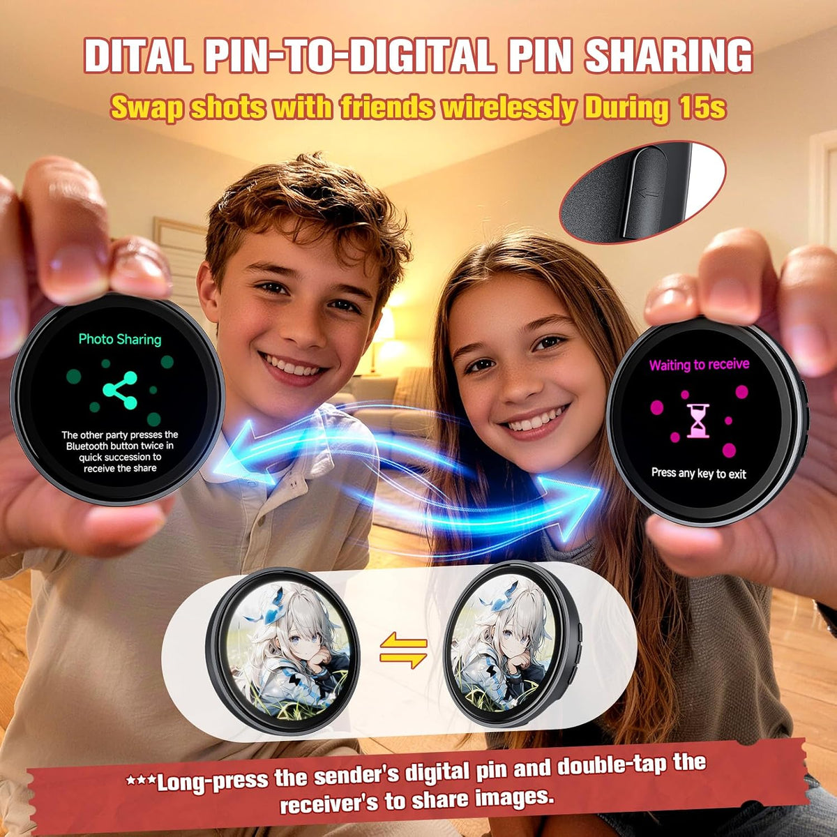 Digital Pin, Digital Badge with Touch Screen LED Display, Customizable Anime Style Wearable, Smart Button for FIFA World Cup Footbal Party, Cosplay, Fandoms（For <8MB MP4, Multi/Single Imgs, Marquee）