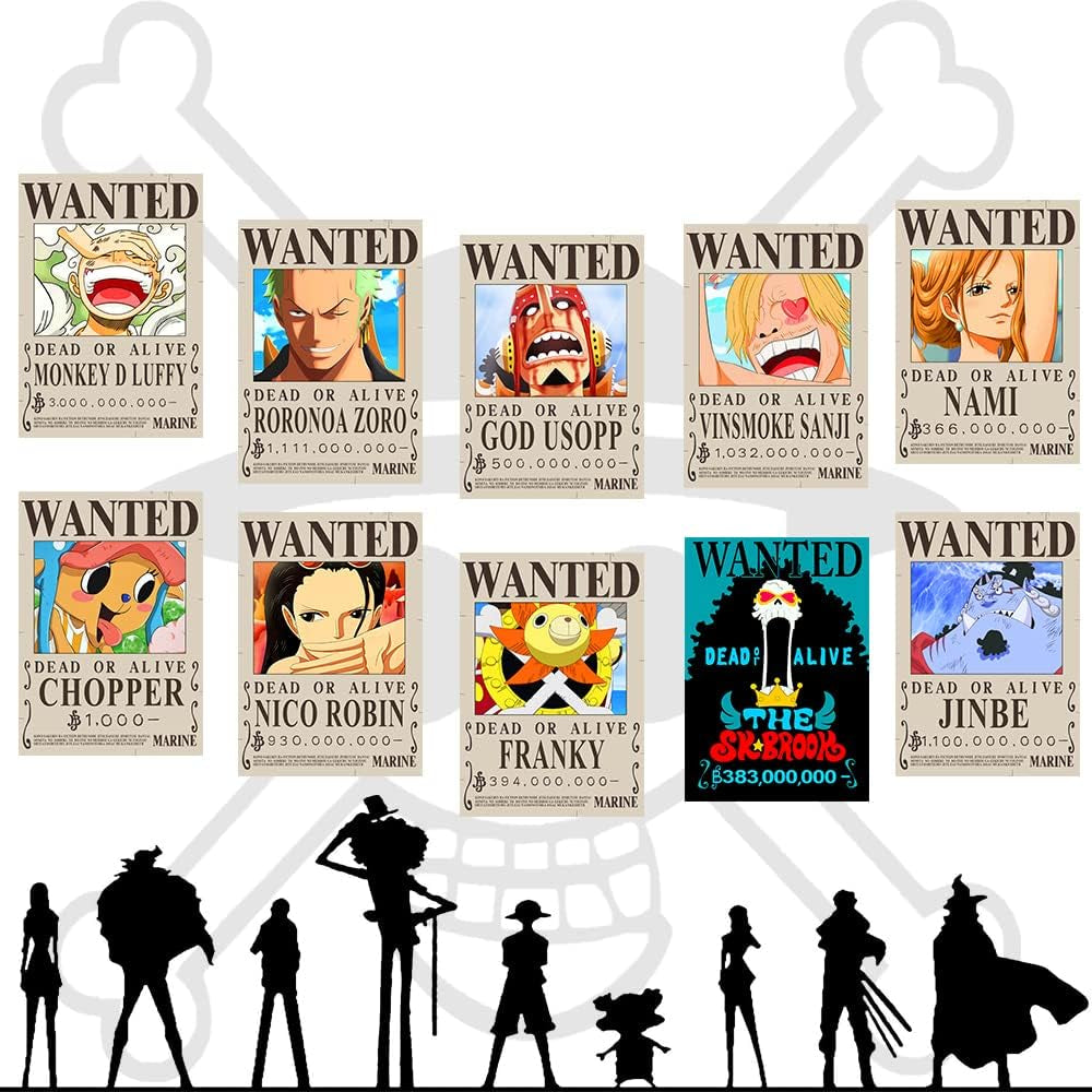 15In×11In Anime [OP] Wanted Bounty Posters, New Edition, 10 Straw Hat Pirates Crew Zoro, Sanji, Luffy, a Set of 11PCS