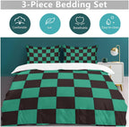Anime Bedding Set, 3-Piece Anime Duvet Cover King Size Ultra Soft Breathable 3D Printed Microfiber Comforter Cover, Cartoon Quilt Cover, Teen Comforter Cover with 2 Pillowcases (King,Green)