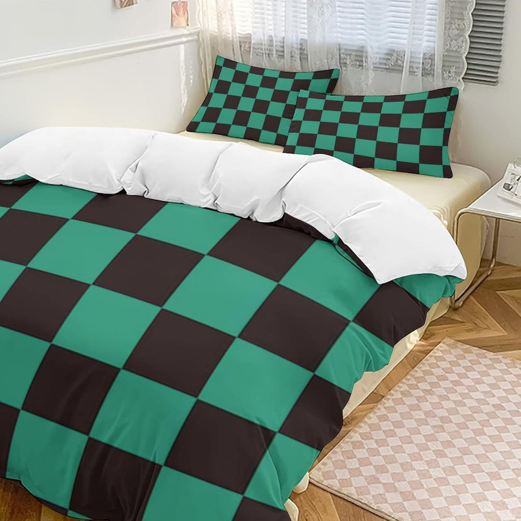 Anime Bedding Set, 3-Piece Anime Duvet Cover King Size Ultra Soft Breathable 3D Printed Microfiber Comforter Cover, Cartoon Quilt Cover, Teen Comforter Cover with 2 Pillowcases (King,Green)