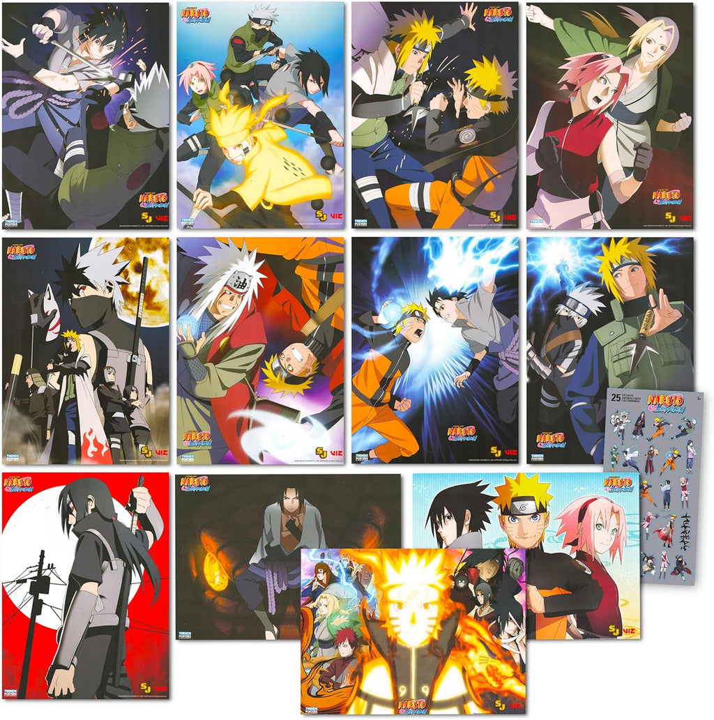 Posters for Bedroom Room Decor Bundle | 12 Posters for Walls Anime Poster Pack Set with Anime Stickers |  Room Decorations Set