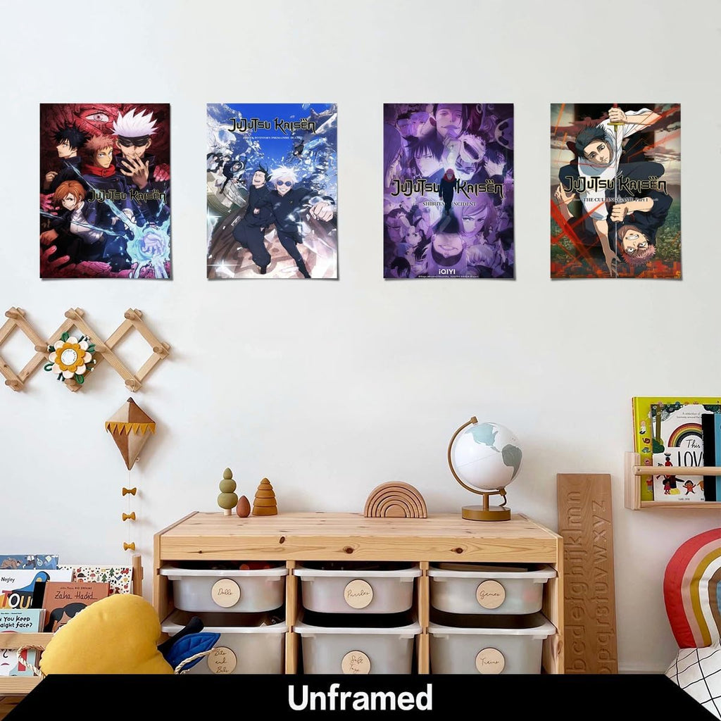 4PC Jujutsu Kaisen Poster for Fans Kids Room Bedroom Wall Decor-Jujutsu Kaisen Anime Posters Canvas Prints Picture for Teen Boy Girls Gifts