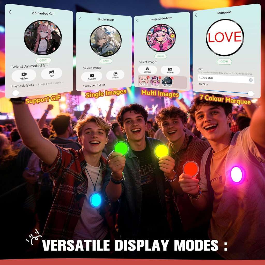 Digital Pin, Digital Badge with Touch Screen LED Display, Customizable Anime Style Wearable, Smart Button for FIFA World Cup Footbal Party, Cosplay, Fandoms（For <8MB MP4, Multi/Single Imgs, Marquee）