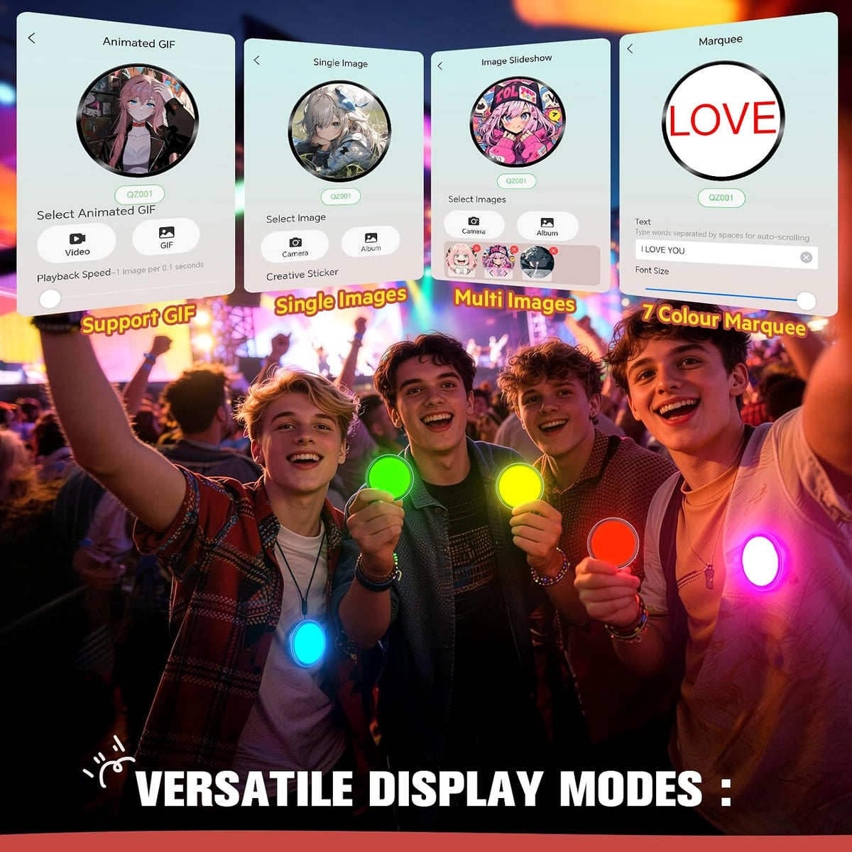 Digital Pin, Digital Badge with Touch Screen LED Display, Customizable Anime Style Wearable, Smart Button for FIFA World Cup Footbal Party, Cosplay, Fandoms（For <8MB MP4, Multi/Single Imgs, Marquee）