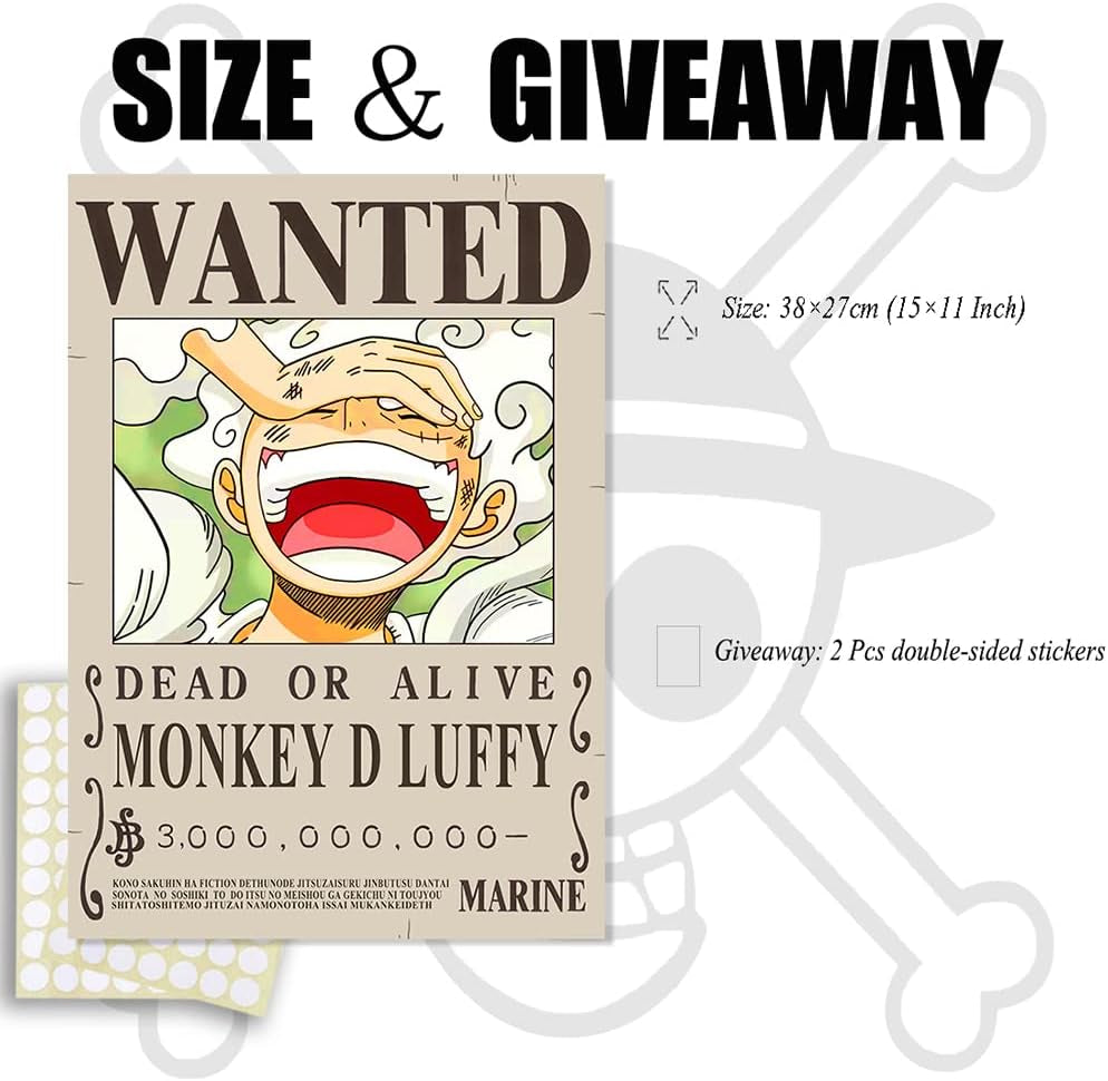 15In×11In Anime [OP] Wanted Bounty Posters, New Edition, 10 Straw Hat Pirates Crew Zoro, Sanji, Luffy, a Set of 11PCS