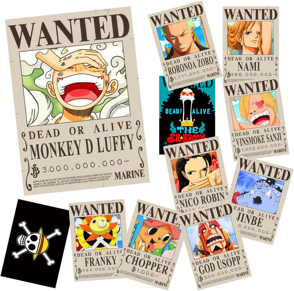 15In×11In Anime [OP] Wanted Bounty Posters, New Edition, 10 Straw Hat Pirates Crew Zoro, Sanji, Luffy, a Set of 11PCS