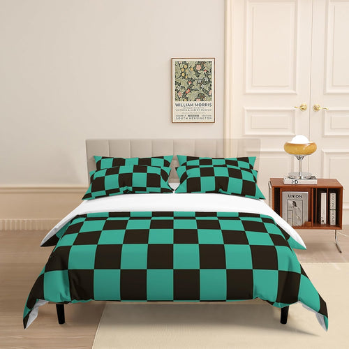 Anime Bedding Set, 3-Piece Anime Duvet Cover King Size Ultra Soft Breathable 3D Printed Microfiber Comforter Cover, Cartoon Quilt Cover, Teen Comforter Cover with 2 Pillowcases (King,Green)